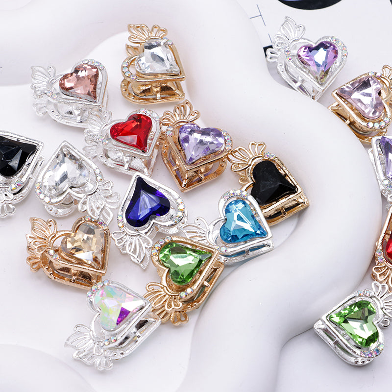 FS4857- Approximately 2.4×2×1.4 Cm Heart - Shaped Crystal Diamond Alloy Beads Four - Way Connector That Can Pass A Pen
