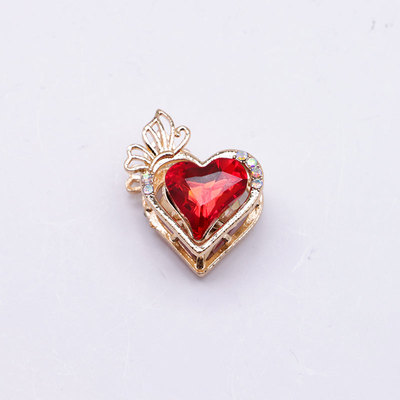 FS4857- Approximately 2.4×2×1.4 Cm Heart - Shaped Crystal Diamond Alloy Beads Four - Way Connector That Can Pass A Pen