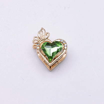 FS4857- Approximately 2.4×2×1.4 Cm Heart - Shaped Crystal Diamond Alloy Beads Four - Way Connector That Can Pass A Pen
