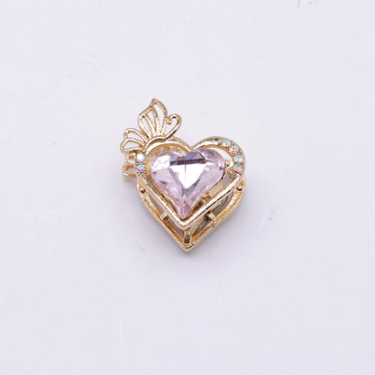 FS4857- Approximately 2.4×2×1.4 Cm Heart - Shaped Crystal Diamond Alloy Beads Four - Way Connector That Can Pass A Pen