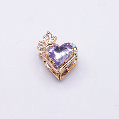 FS4857- Approximately 2.4×2×1.4 Cm Heart - Shaped Crystal Diamond Alloy Beads Four - Way Connector That Can Pass A Pen