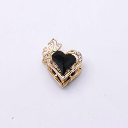 FS4857- Approximately 2.4×2×1.4 Cm Heart - Shaped Crystal Diamond Alloy Beads Four - Way Connector That Can Pass A Pen