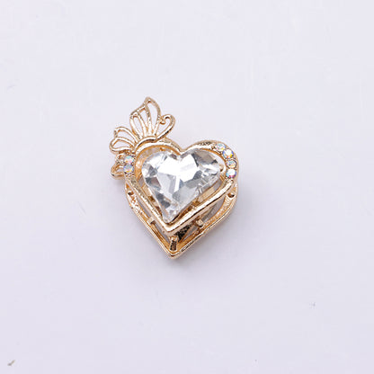 FS4857- Approximately 2.4×2×1.4 Cm Heart - Shaped Crystal Diamond Alloy Beads Four - Way Connector That Can Pass A Pen