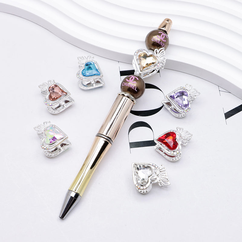 FS4857- Approximately 2.4×2×1.4 Cm Heart - Shaped Crystal Diamond Alloy Beads Four - Way Connector That Can Pass A Pen