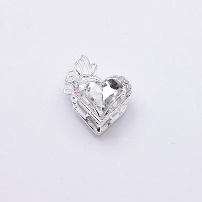 FS4857- Approximately 2.4×2×1.4 Cm Heart - Shaped Crystal Diamond Alloy Beads Four - Way Connector That Can Pass A Pen