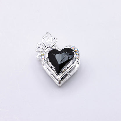 FS4857- Approximately 2.4×2×1.4 Cm Heart - Shaped Crystal Diamond Alloy Beads Four - Way Connector That Can Pass A Pen