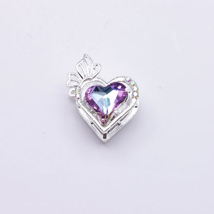 FS4857- Approximately 2.4×2×1.4 Cm Heart - Shaped Crystal Diamond Alloy Beads Four - Way Connector That Can Pass A Pen