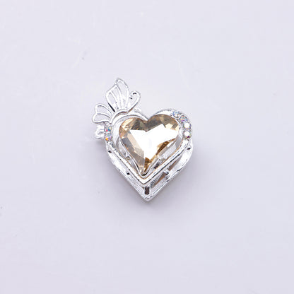 FS4857- Approximately 2.4×2×1.4 Cm Heart - Shaped Crystal Diamond Alloy Beads Four - Way Connector That Can Pass A Pen