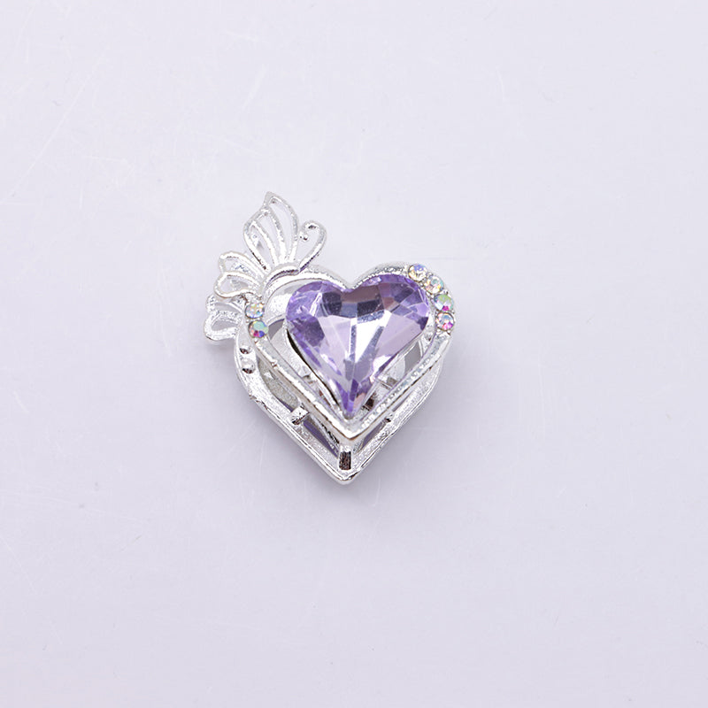 FS4857- Approximately 2.4×2×1.4 Cm Heart - Shaped Crystal Diamond Alloy Beads Four - Way Connector That Can Pass A Pen