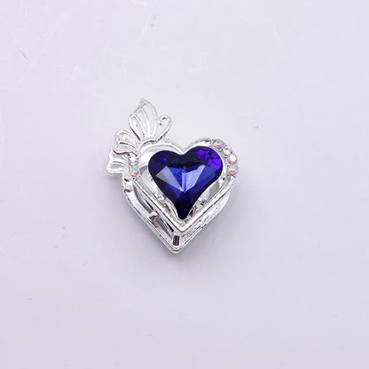 FS4857- Approximately 2.4×2×1.4 Cm Heart - Shaped Crystal Diamond Alloy Beads Four - Way Connector That Can Pass A Pen