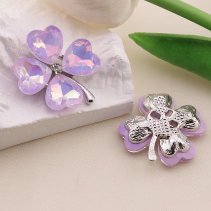 FS6584- 28mm Heart Four-Leaf Clover Alloy Charms Ai Xin Si Ye Cao He Jin Tie Pian