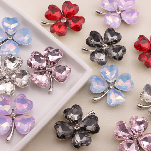 FS6584- 28mm Heart Four-Leaf Clover Alloy Charms Ai Xin Si Ye Cao He Jin Tie Pian