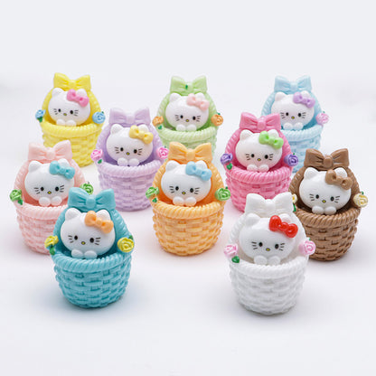 FS5292- Three-Dimensional Resin Flower Basket Of Hello Kitty