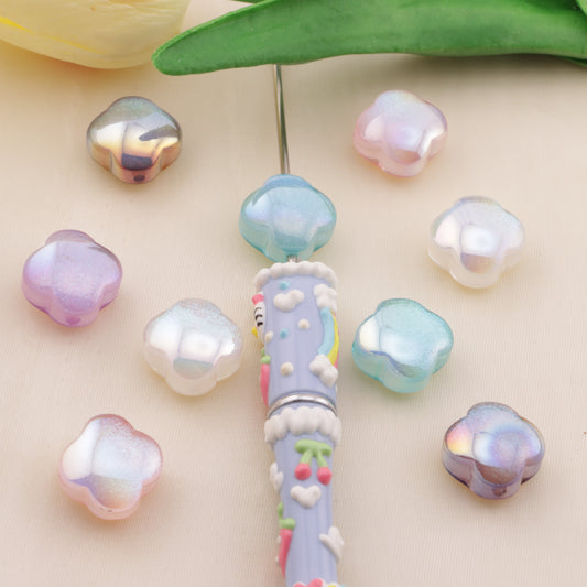 FS5723- 17mm Cat's Eye Fine Glitter Four - Leaf Clover Resin Beads