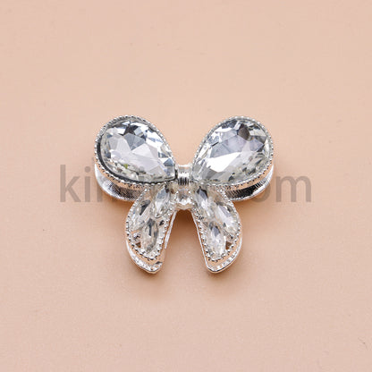 FS4517-2Pieces Crystal Diamond Metal Bows Beads Fit For Beadable Pens