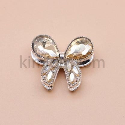 FS4517-2Pieces Crystal Diamond Metal Bows Beads Fit For Beadable Pens