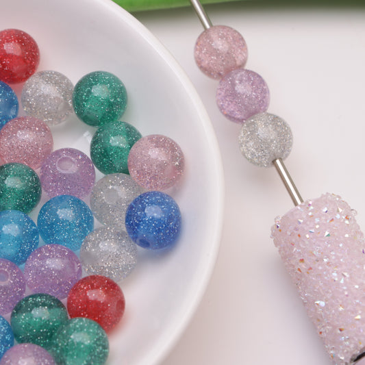 FS4902- 10mm Silver Foil Fine Glitter Resin Beads