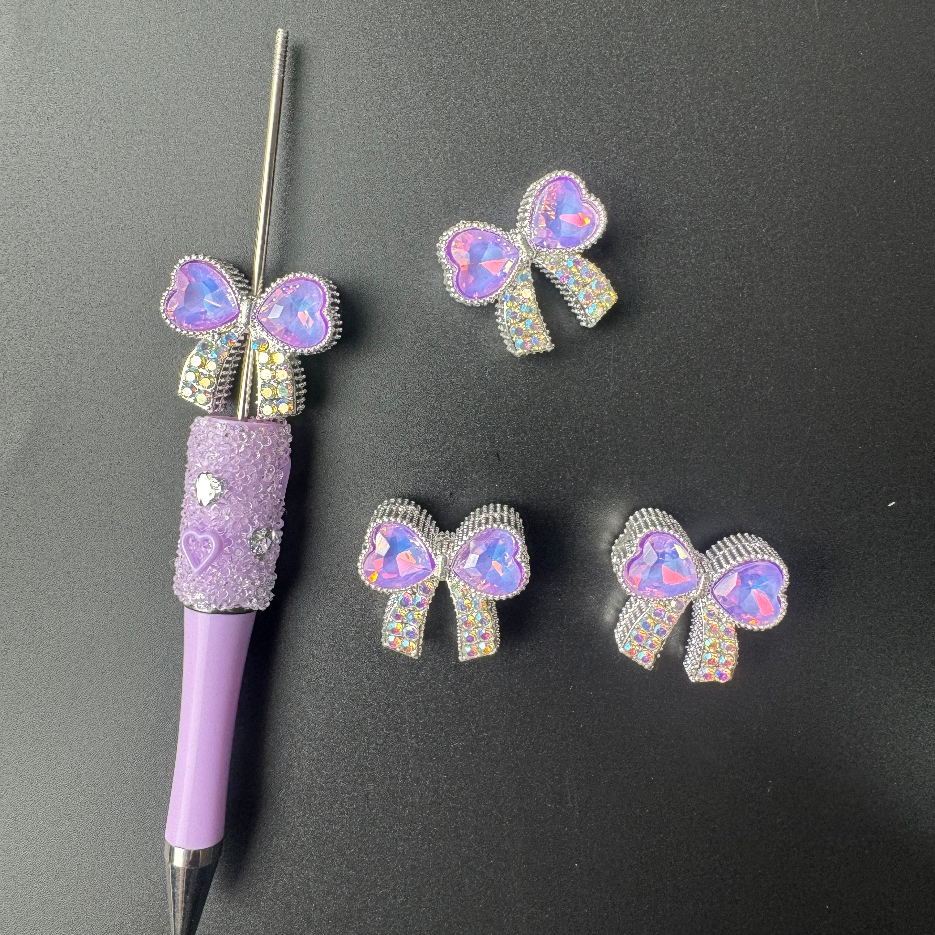 Mixed Color Alloy Heart-shaped Bow With Multiple Holes Fit For Beadable Pens