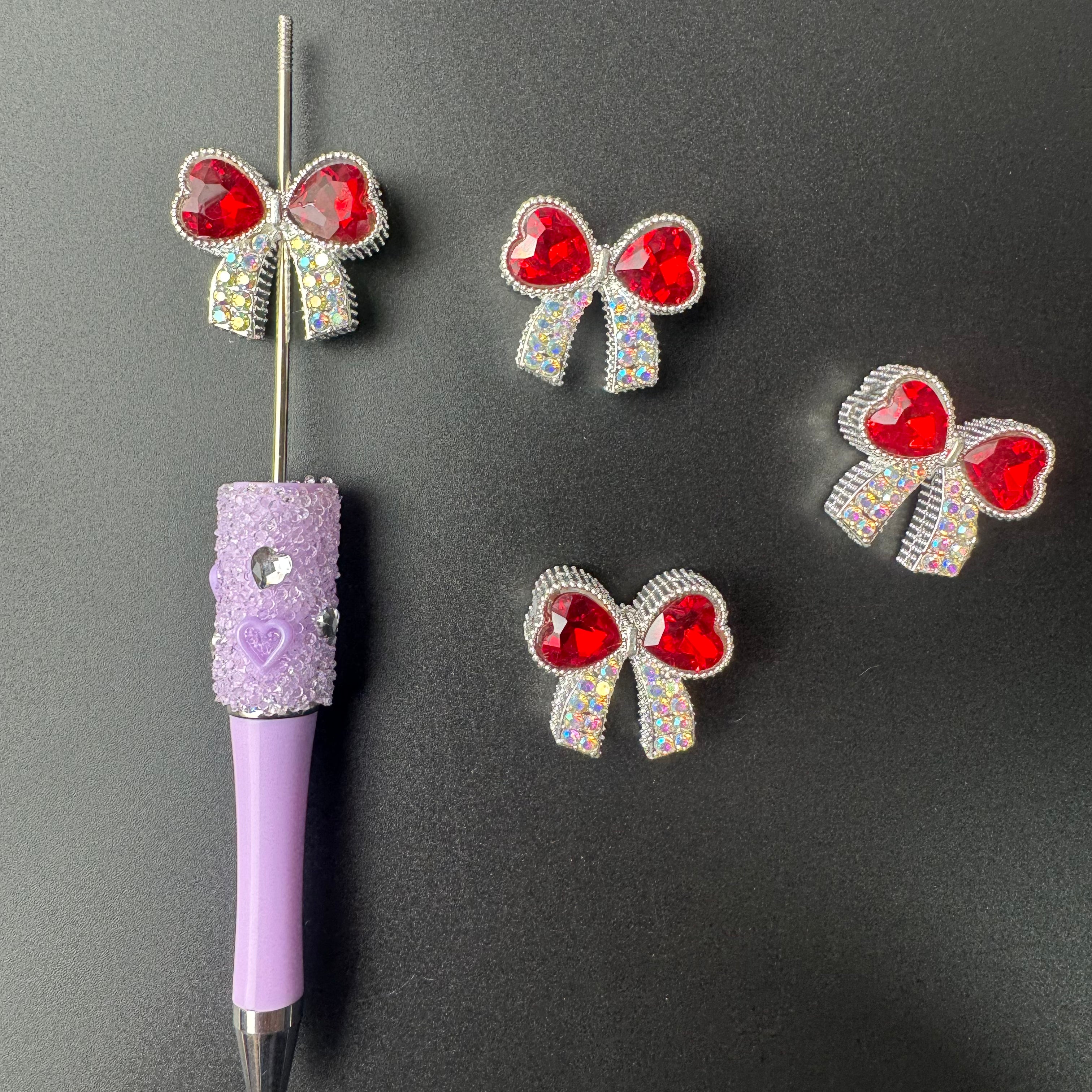 Mixed Color Alloy Heart-shaped Bow With Multiple Holes Fit For Beadable Pens