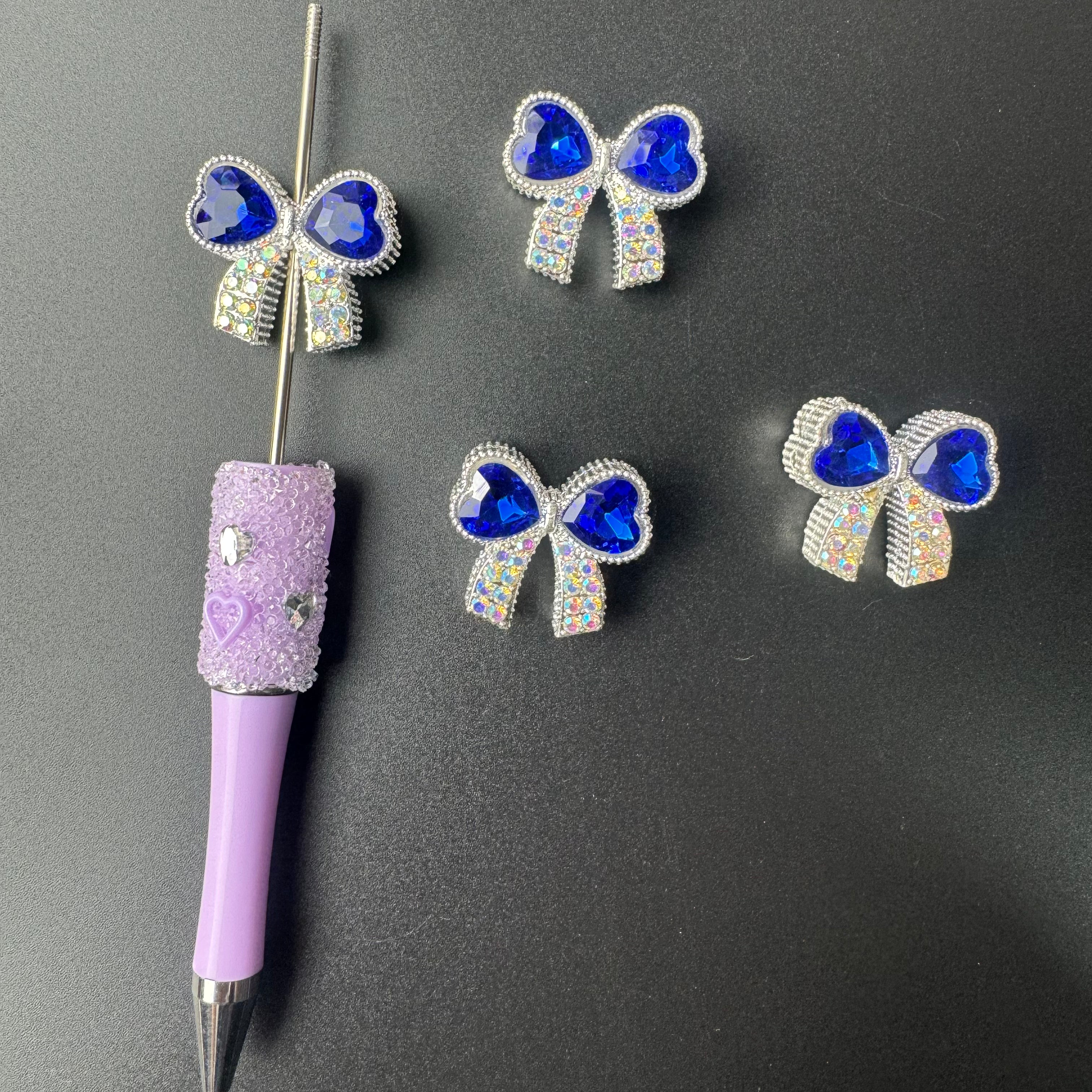 Mixed Color Alloy Heart-shaped Bow With Multiple Holes Fit For Beadable Pens