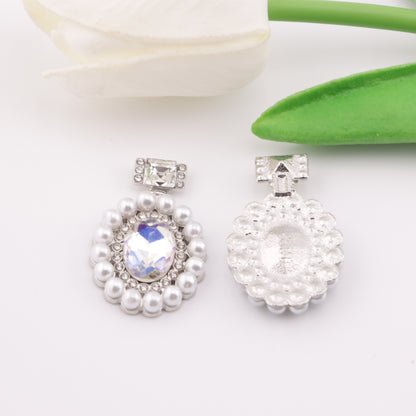 FS2272-35*22mm Diamond-Embedded Pearl Perfume Bottle Alloy Patch
