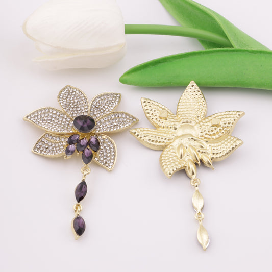FS5055-84*53mm Full Diamonds Flower Metal Charms With Pendant Full - Diamond Large Flower Alloy Patches