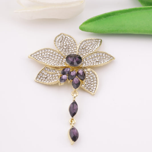 FS5055-84*53mm Full Diamonds Flower Metal Charms With Pendant Full - Diamond Large Flower Alloy Patches