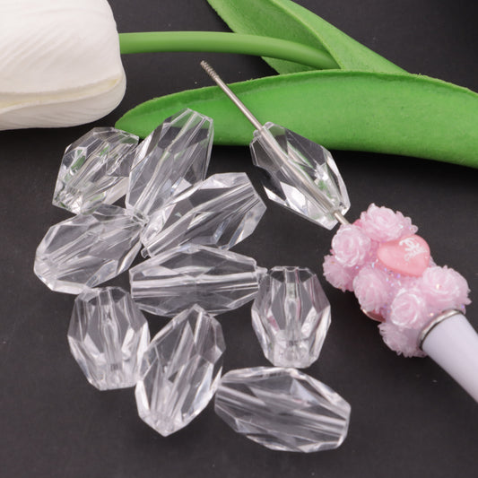 FS3898- 27mm Clear Based Beads Fit Pens - Transparent Oval Beads With Angular Bottom, Pen-Compatible
