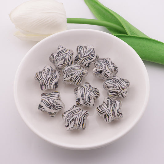 FS3381-20mm Star, Zebra, Oil Painting, Resin Beads