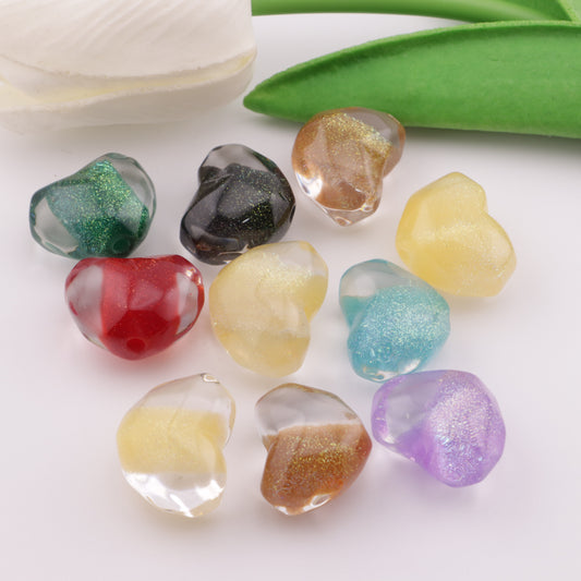 FS5486- 15×21Mm Fine Glitter Heart-Shaped Resin Beads