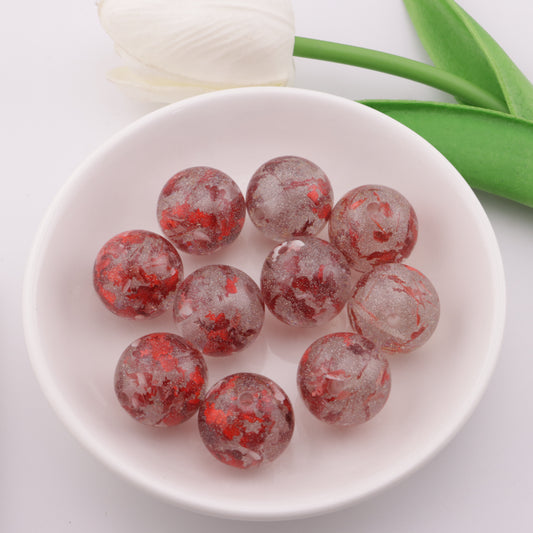 FS3586- 20mm Red Heart Beads, Red One - Arrow - Through - The - Heart Glitter Beads