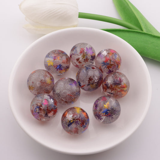 FS3546- 20mm Maple Leaf Glitter Resin Beads