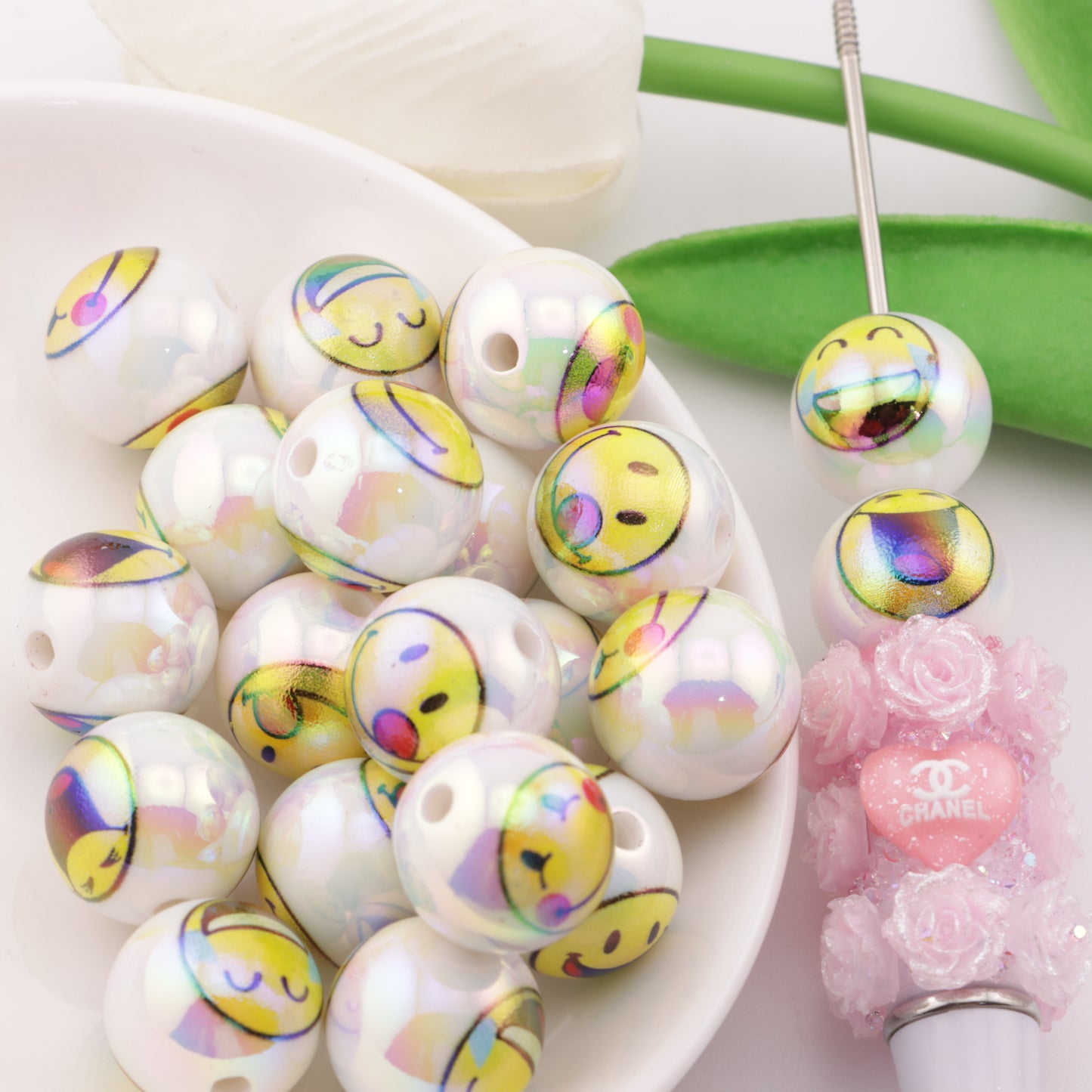 FS2014- 16mm Smiling Face Printed Beads