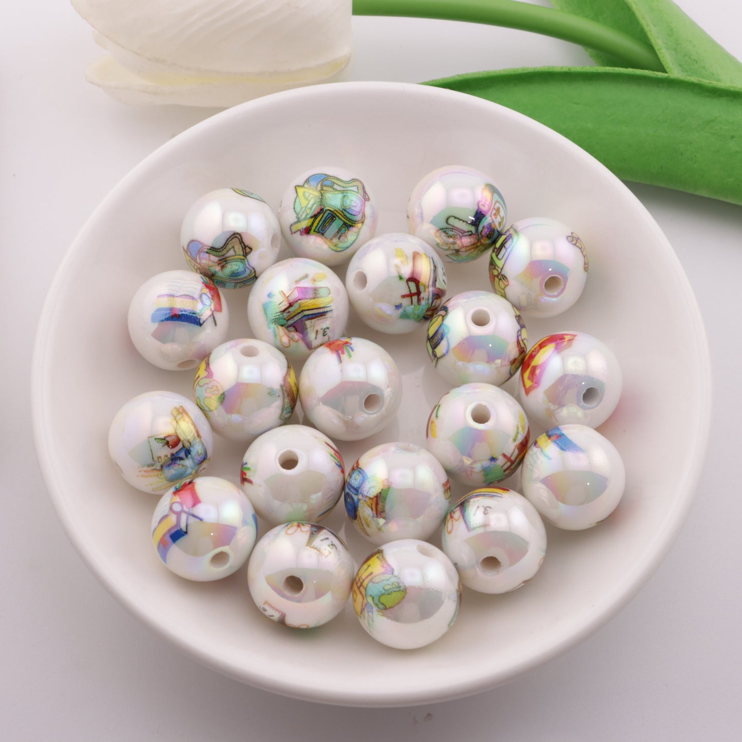 FS0463- 16mm Stationery Printed Beads