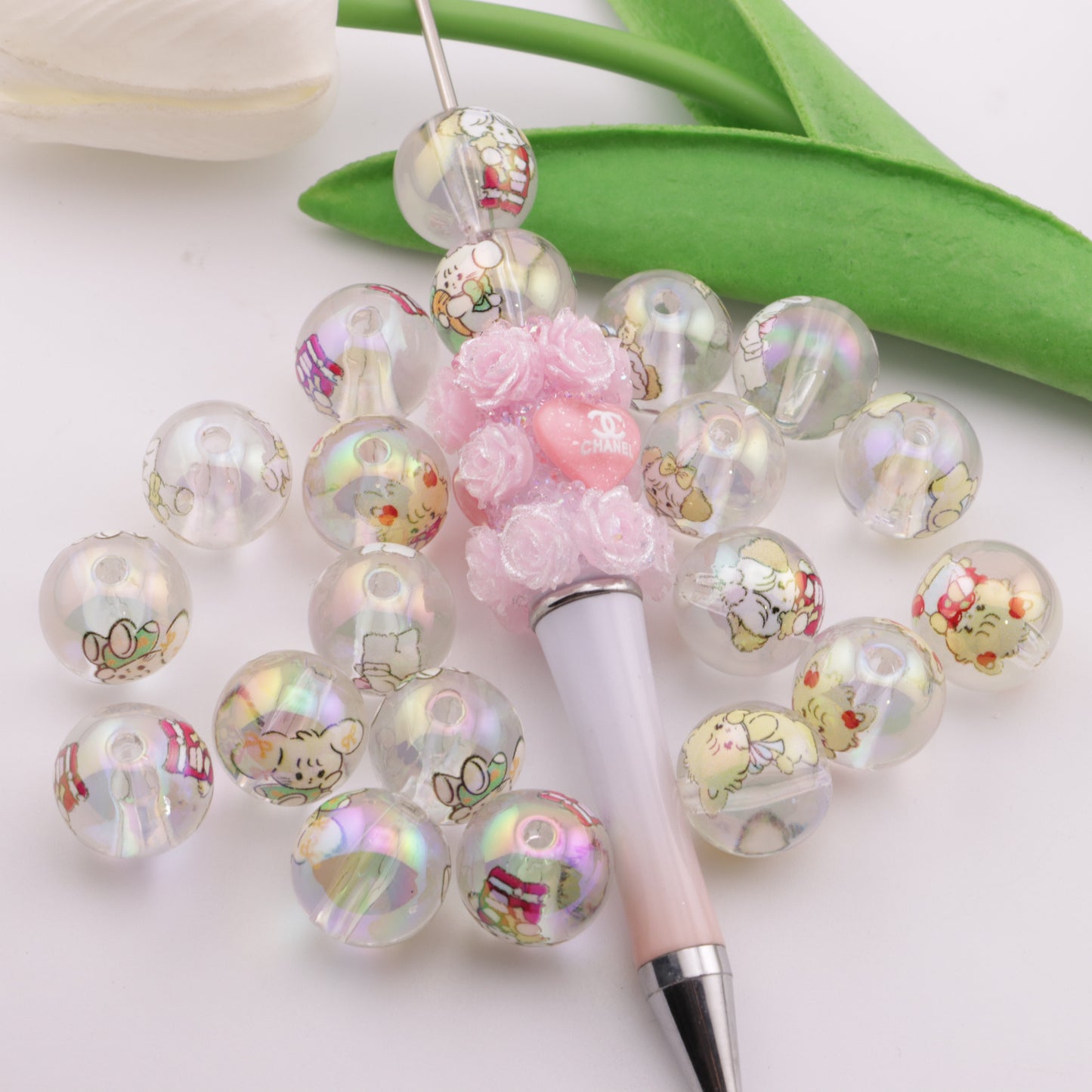 FS3874- 16mm Transparent Mikoo Printed Beads