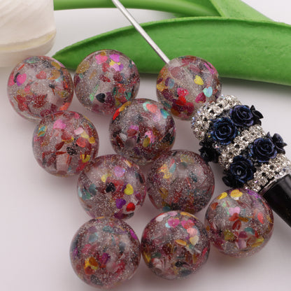 FS3537- 20mm Heart-Shaped Glittery Resin Beads