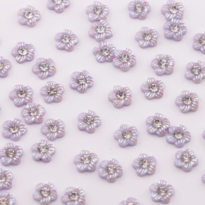 FS5679- 6mm UV 5-Petal Small Flower Charms With Diamonds