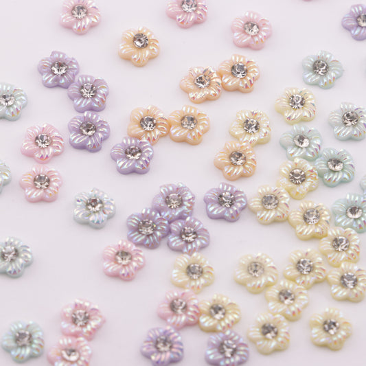 FS5679- 6mm UV 5-Petal Small Flower Charms With Diamonds