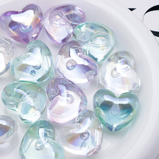 FS5131- UV Clear Color Heart Pendant Beads Translucent UV Half-Hole Heart Beads Beads Charms