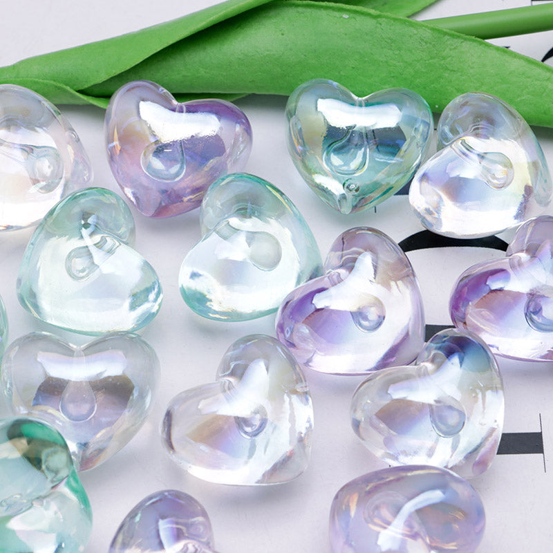 FS5131- UV Clear Color Heart Pendant Beads Translucent UV Half-Hole Heart Beads Beads Charms