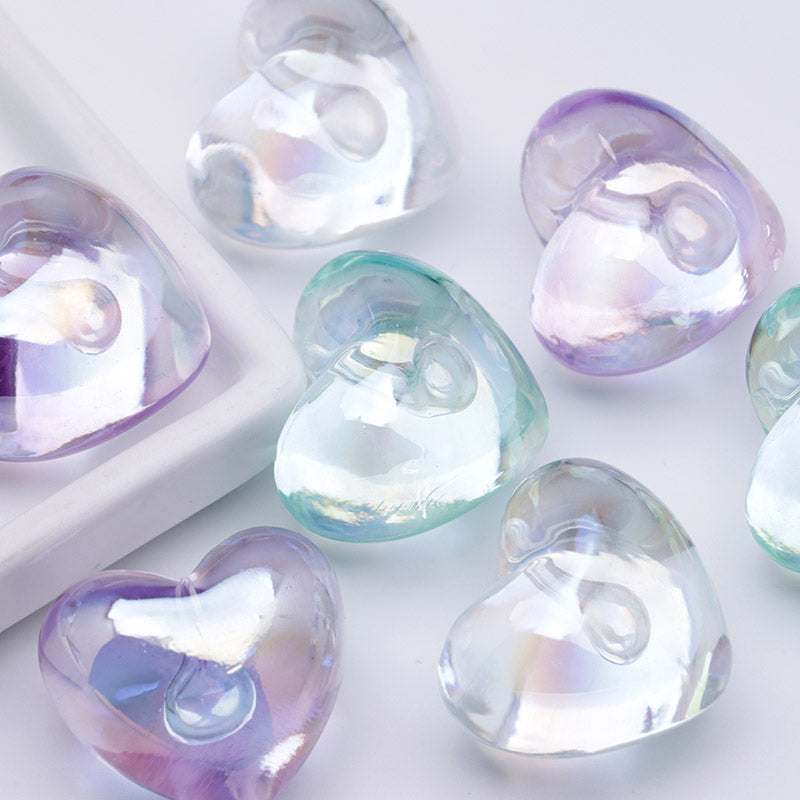 FS5131- UV Clear Color Heart Pendant Beads Translucent UV Half-Hole Heart Beads Beads Charms