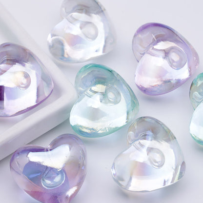 FS5131- UV Clear Color Heart Pendant Beads Translucent UV Half-Hole Heart Beads Beads Charms