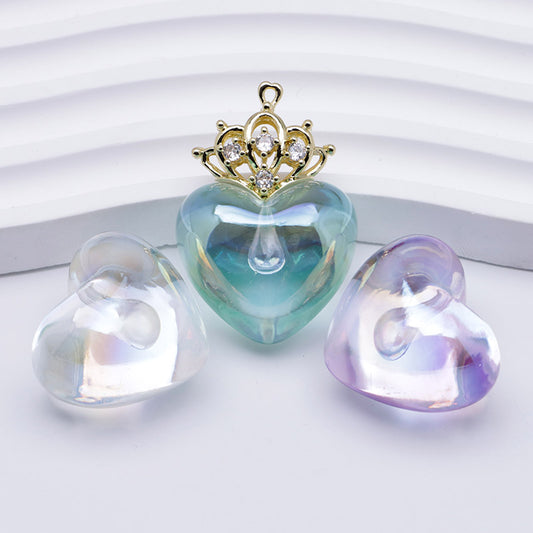 FS5131- UV Clear Color Heart Pendant Beads Translucent UV Half-Hole Heart Beads Beads Charms