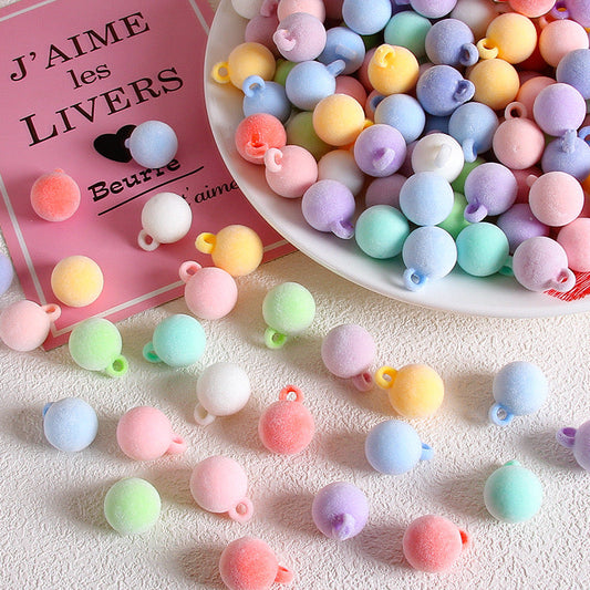 FS0348- 16Mm Round Flocked Beads Charms Acrylic Round Beads For Car Hanging