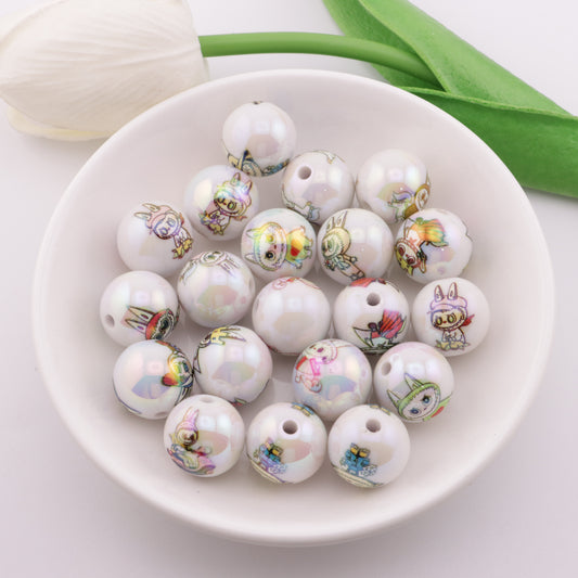 FS5805- 16mm Solid White Labubu Printed Acrylic Beads