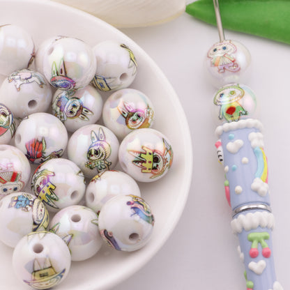 FS5805- 16mm Solid White Labubu Printed Acrylic Beads
