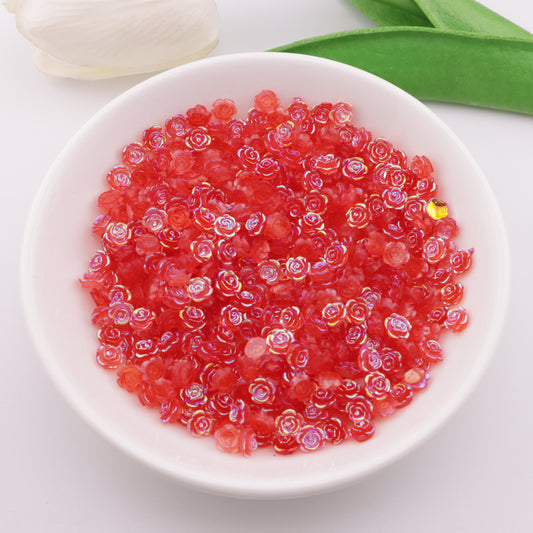 FS3616- 6mm Clear Red Rose Charms Transparent Red Roses