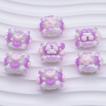 FS4390- 16Mm Purple Y Glow-In-The-Dark Hand-Painted Beads