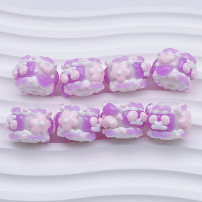 FS4390- 16Mm Purple Y Glow-In-The-Dark Hand-Painted Beads