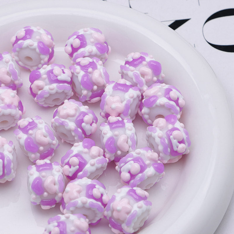 FS4390- 16Mm Purple Y Glow-In-The-Dark Hand-Painted Beads